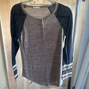 Hem & Thread Black and Brown Textured Long Sleeve Tee